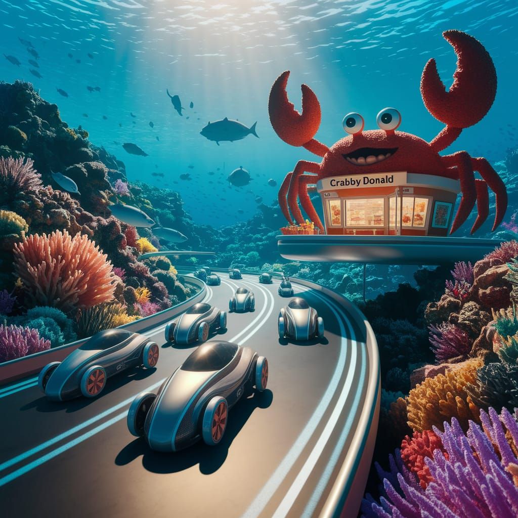 Futuristic Underwater Highway Through Coral Reef Metropolis