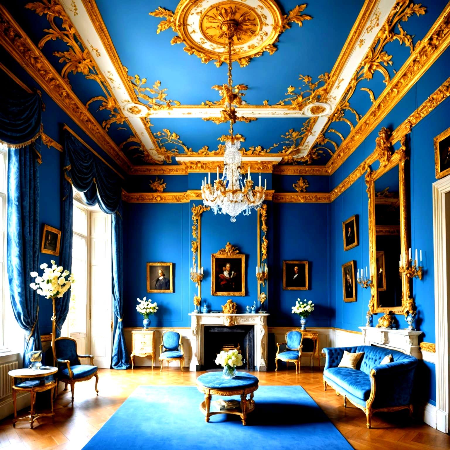 Luxurious Art Gallery with Intricate Floral Ceiling