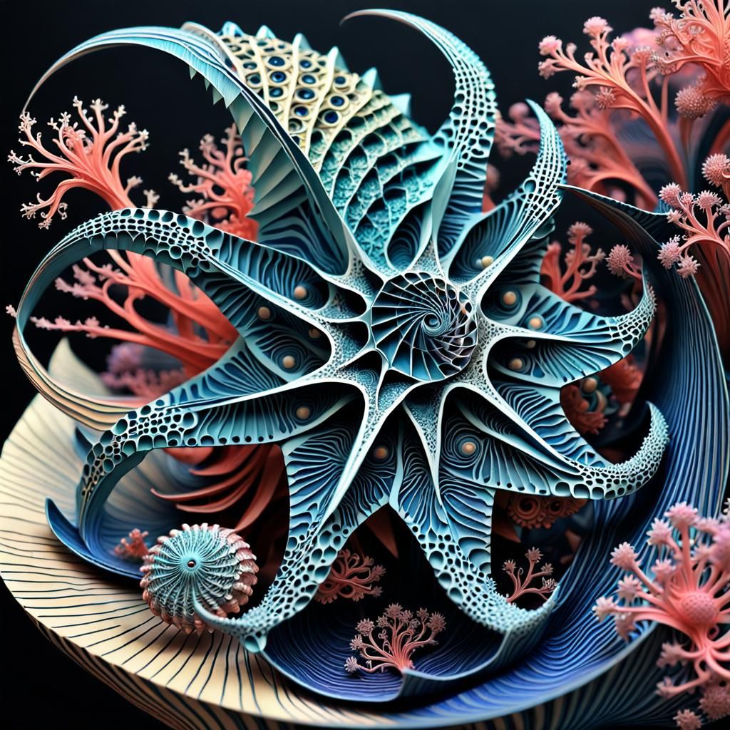 Origami Spider Conch Shell with Fractal Corals