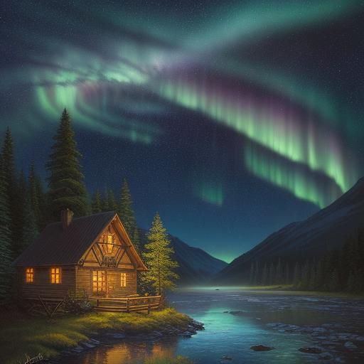 Kodiak Bears Hunting Under Aurora Borealis