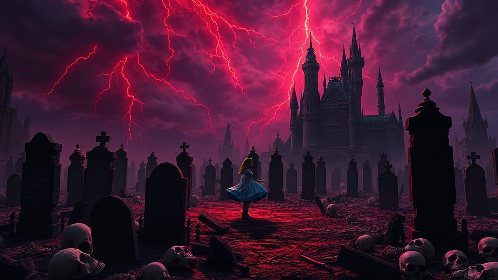 Eerie Wonderland Haunts with Ancient Tombs and Crimson Skies