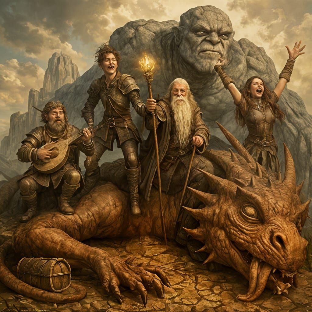 Adventurers Celebrate Victory on Sleeping Dragon