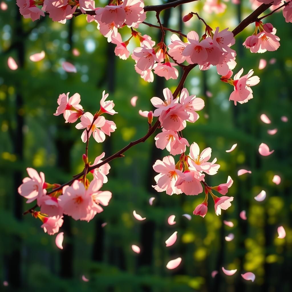 Pink Cherry Blossoms in Whimsical Style