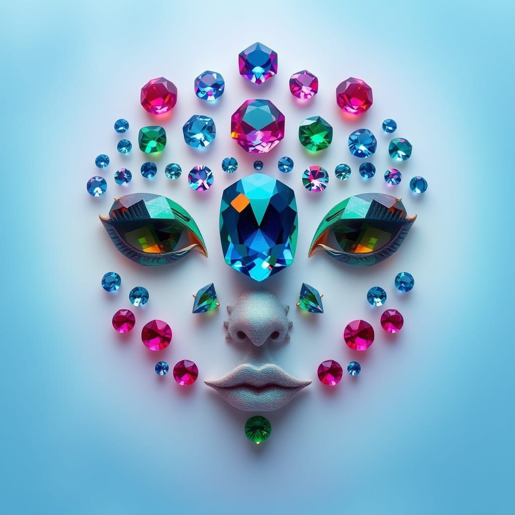 Faceted Gemstone Portrait in Vibrant Colors