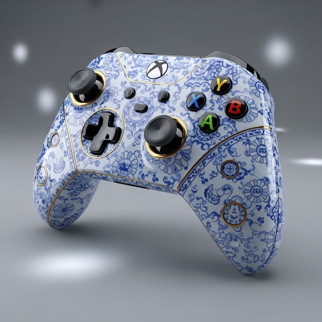 Porcelain XBOX Controller in Blue and White Style