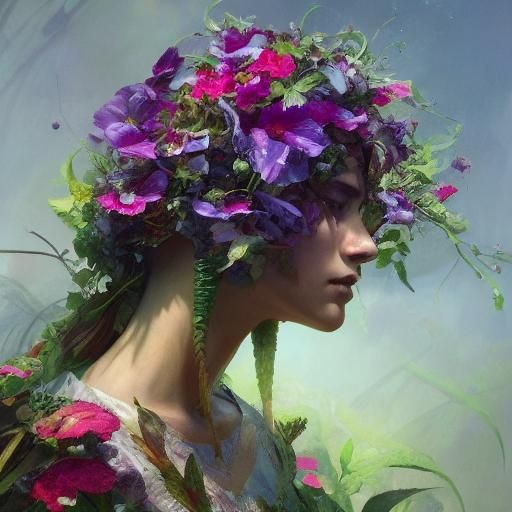 Botanical Beauty: Snapdragon Portrait in Art Nouveau Style