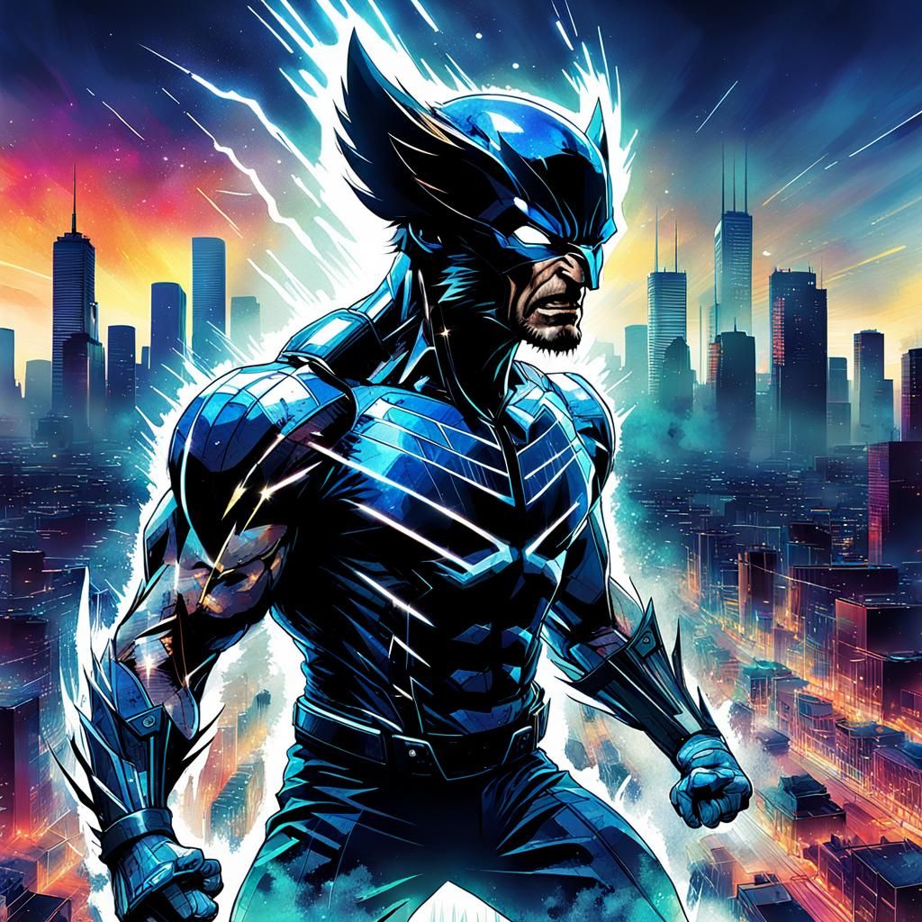 Electric Shadow Wolverine in Watercolor Style