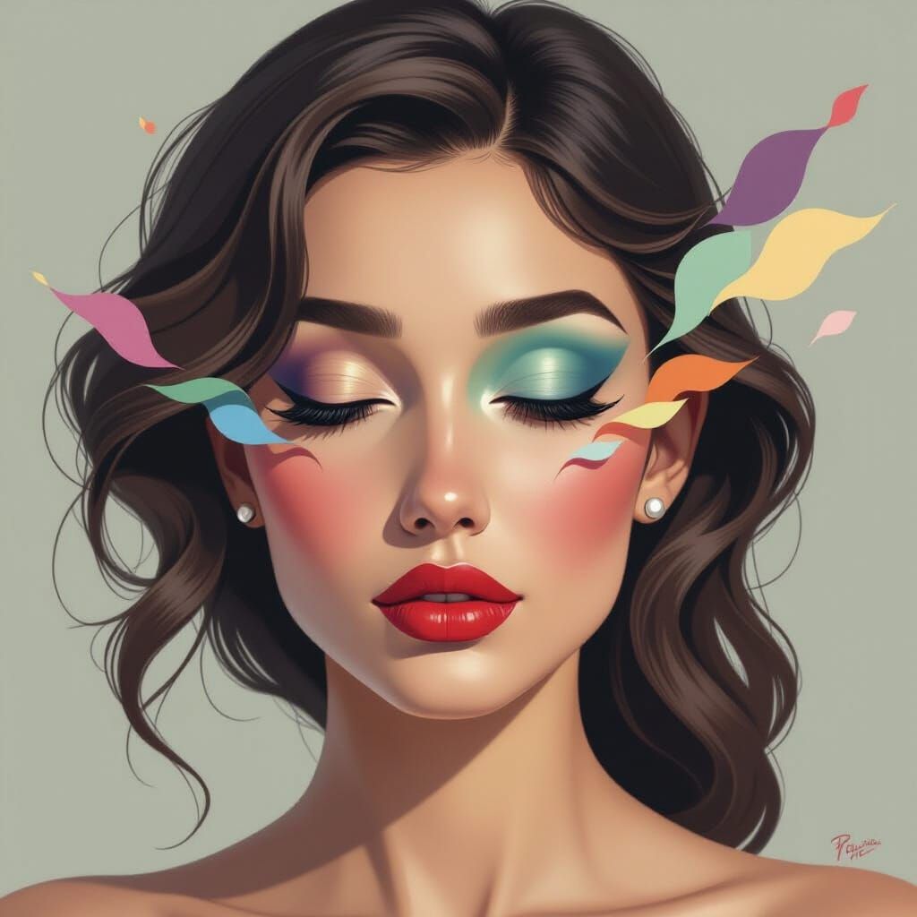 Surreal Face Expressing Calm Sadness and Peace