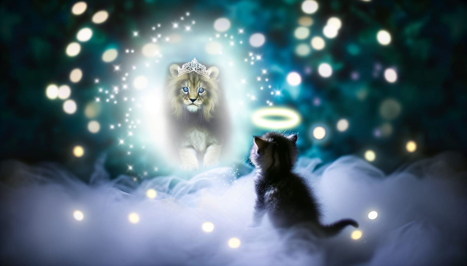 Kitten's Reflection: A Lion's Courage in Dreamy Light
