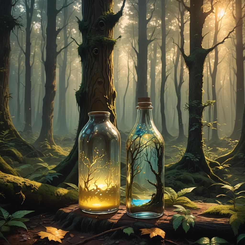 Glowing Milk Bottle in Mystical Forest