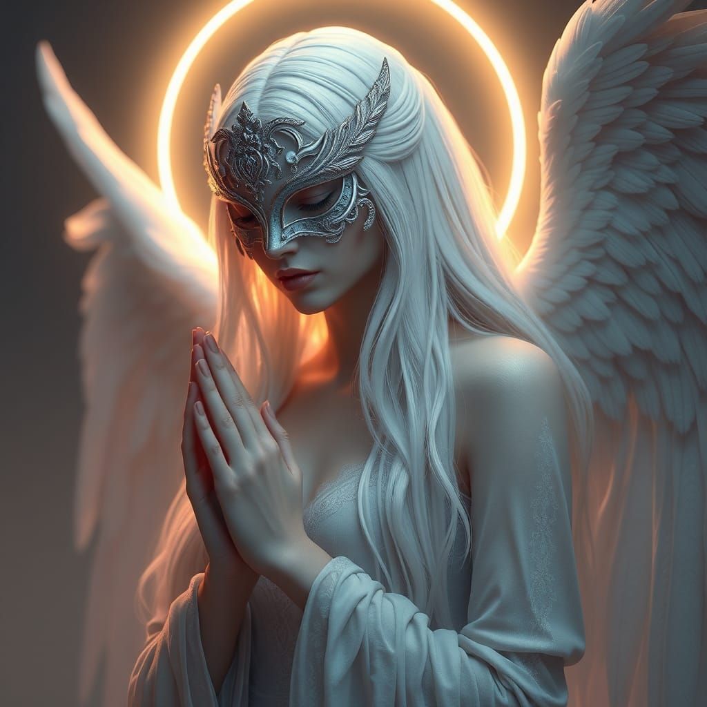 Angelic Woman Praying in Ethereal Light
