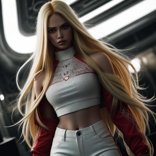 Hyperrealistic Image of YouTube Girl in Red Pants