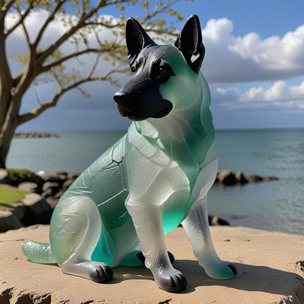 Sea Glass Sculpture of a German Shepherd Dog