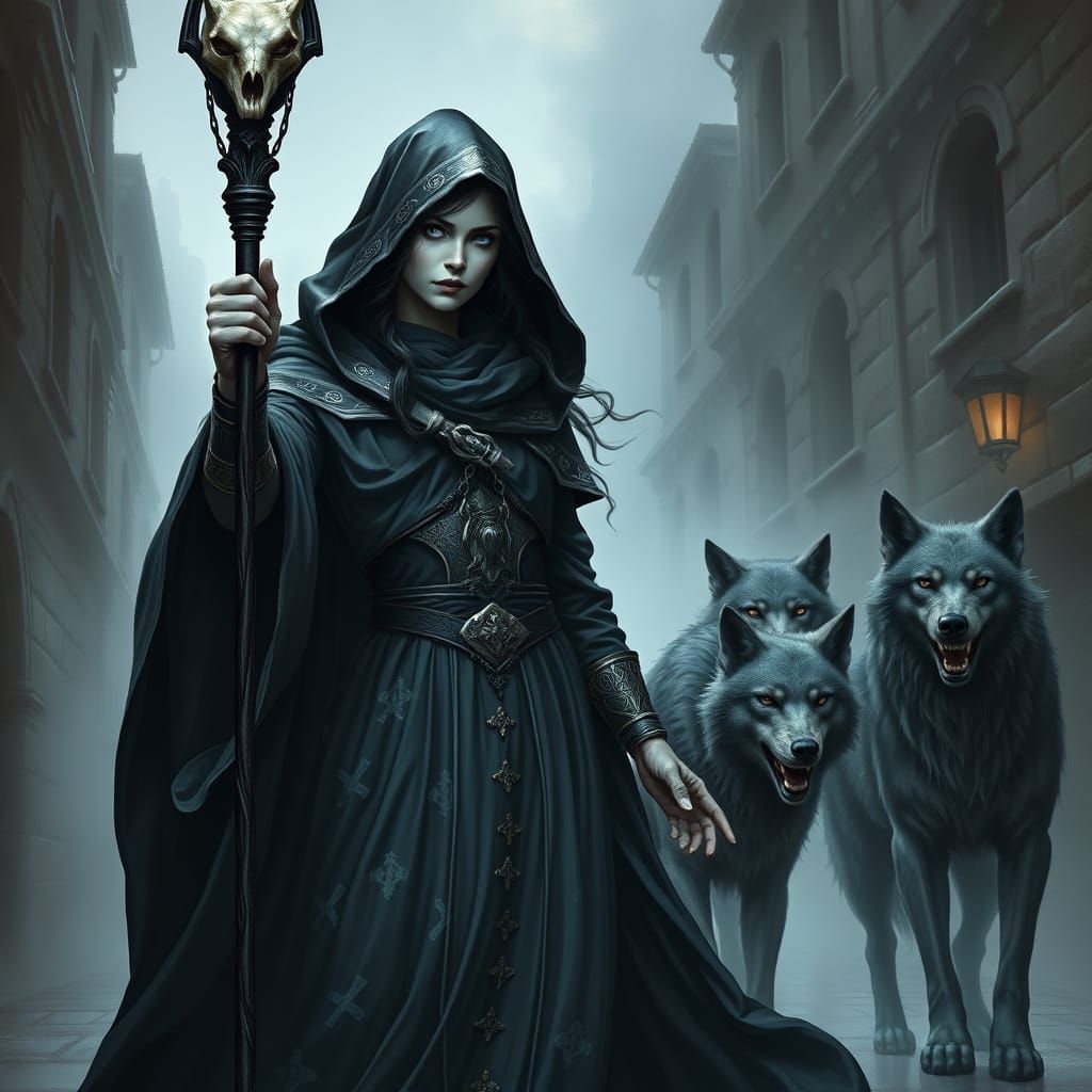 Imperial Woman Summoning Wolves: Dark Fantasy Art