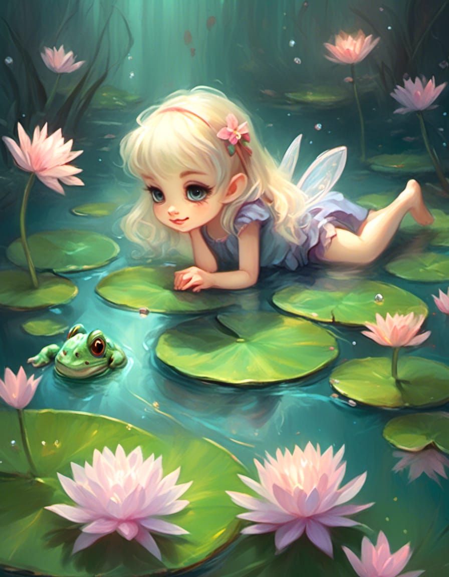 Chibi Fairy Plays with Turtle and Frog