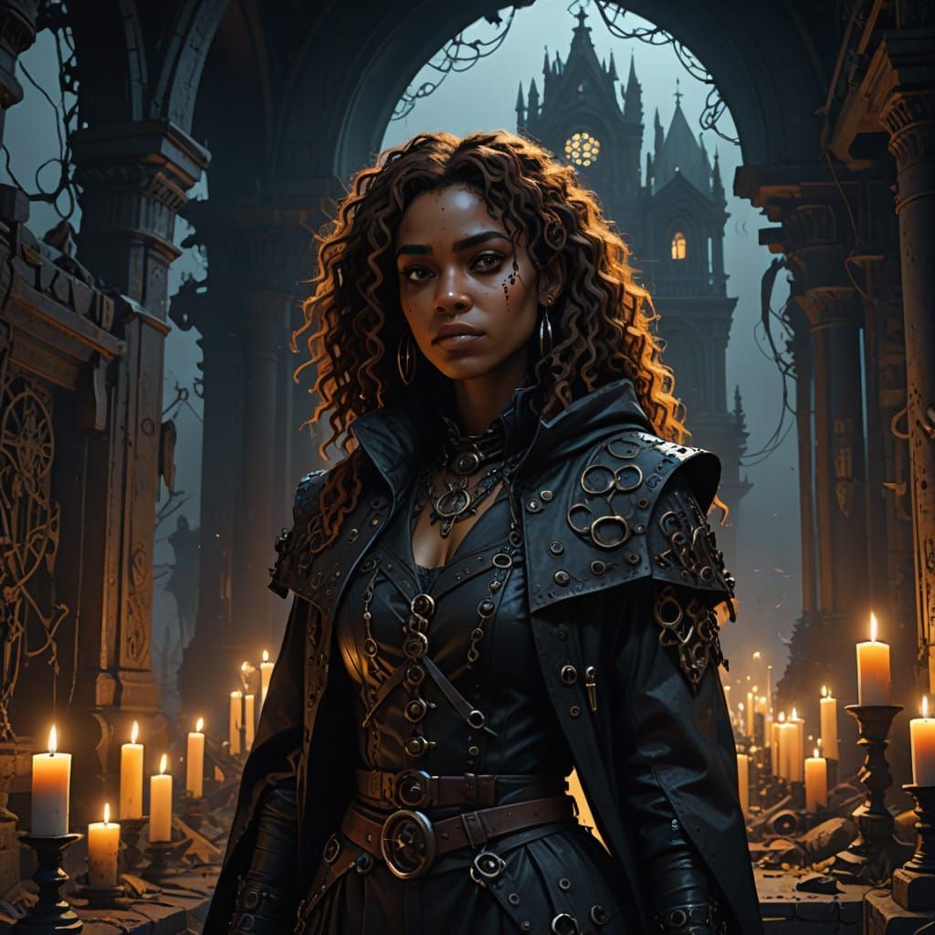 Brown Woman in Techno Gothic Crypt