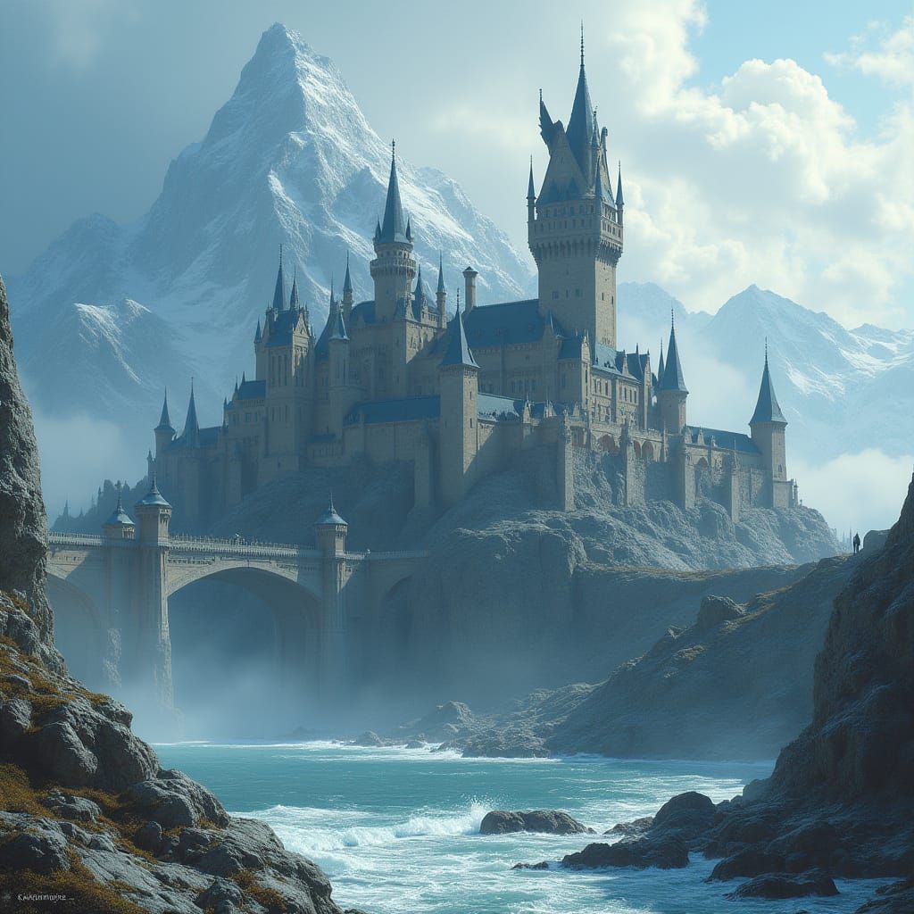 Majestic Coastal Kingdom with Gothic Castle