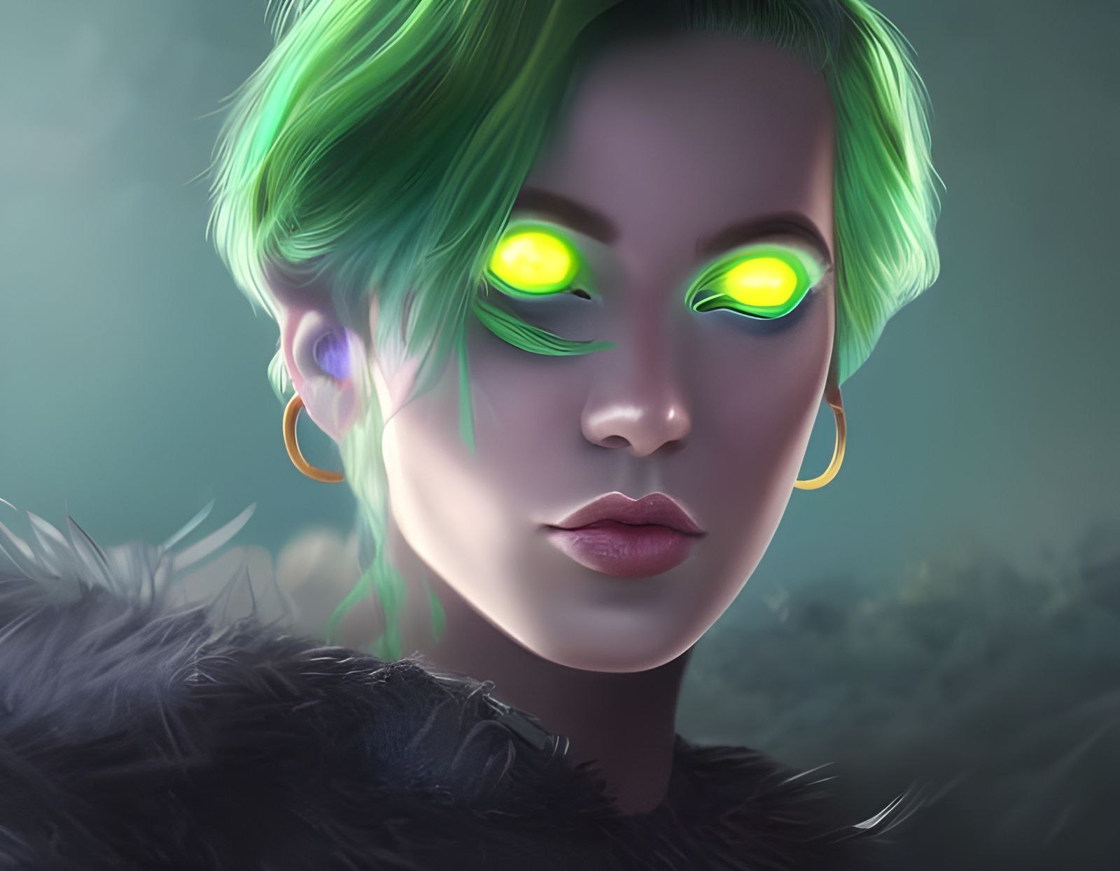 Energetic Green-Haired Character in Magical Forest