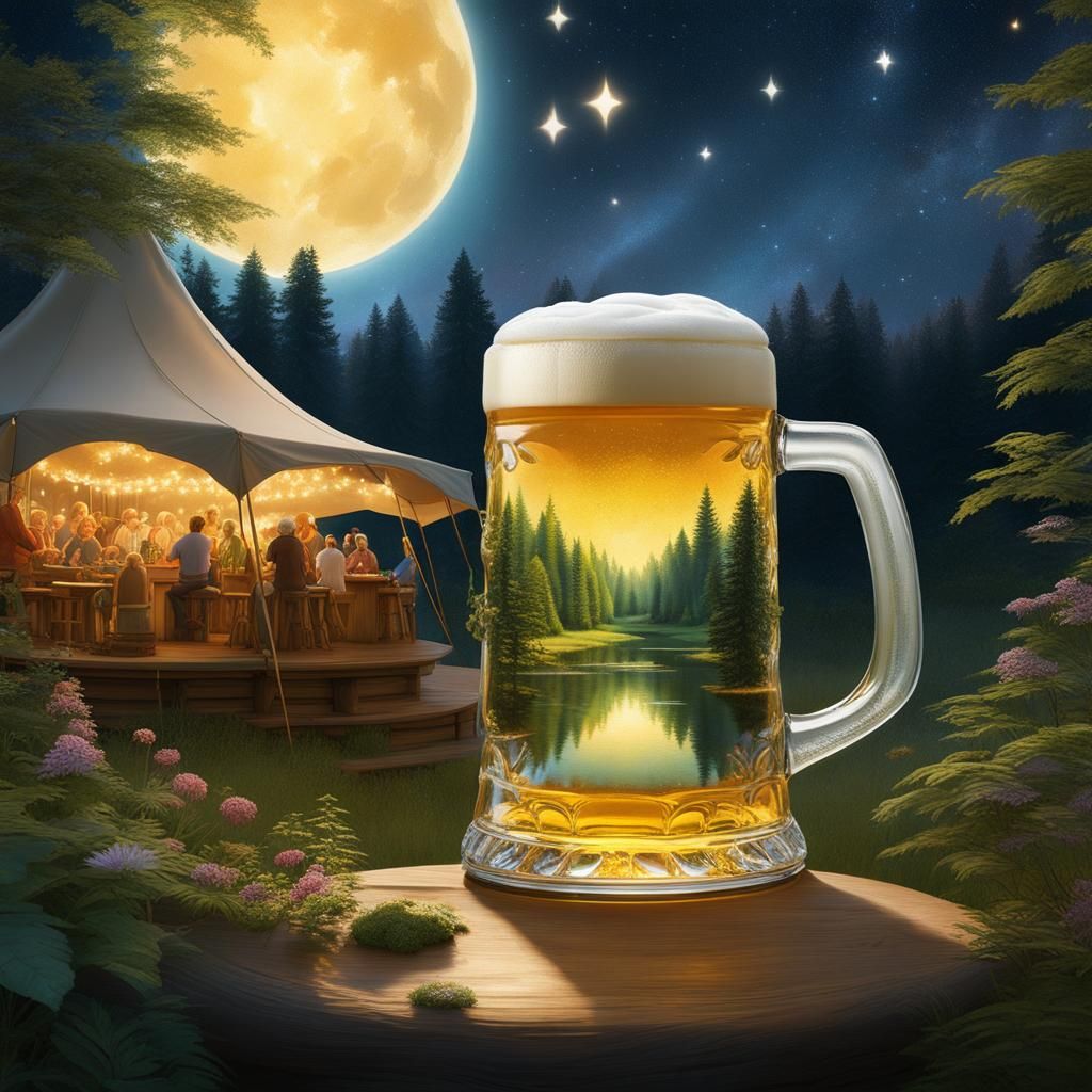 Beer Festival Reflected in Stein, Impressionistic Surrealism
