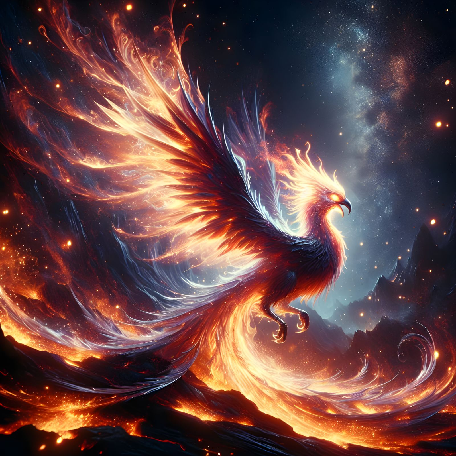 Cinematic Phoenix Rising from Volcanic Flames