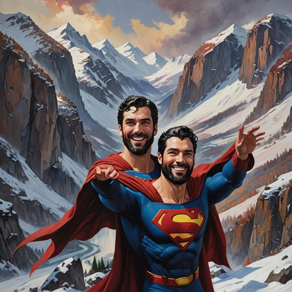 Bearded Superman Portrait in Neo-Impressionist Style