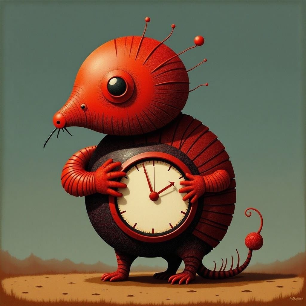 Charming Creature Tenderly Holds an Antique Clock