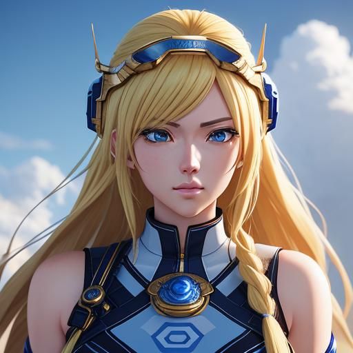 Anime Athena with Blonde Hair in Pixel Art