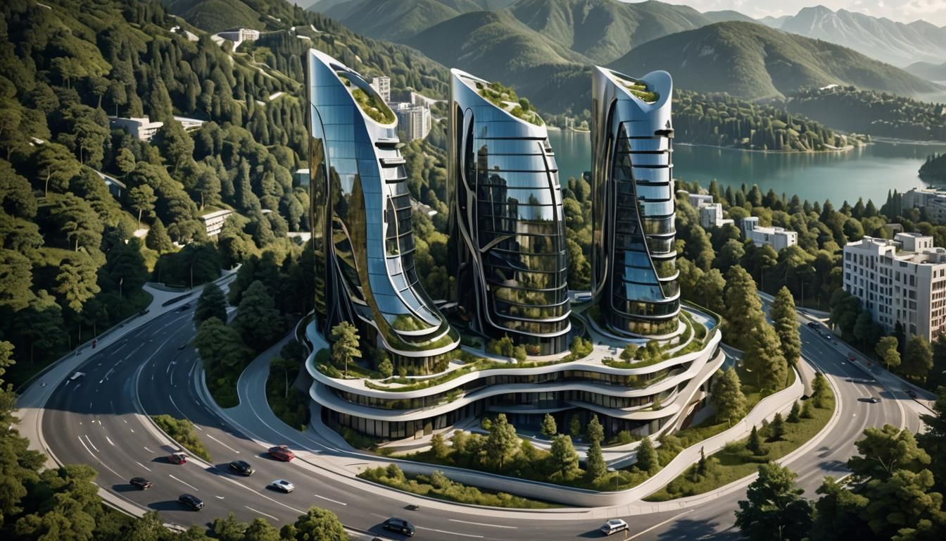 Futuristic Zaha Hadid Architecture at Sunset