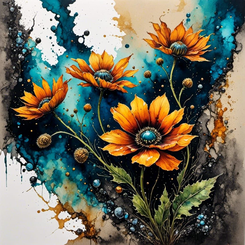 Flower Blooms: Ferrofluid and Water-Ink Art