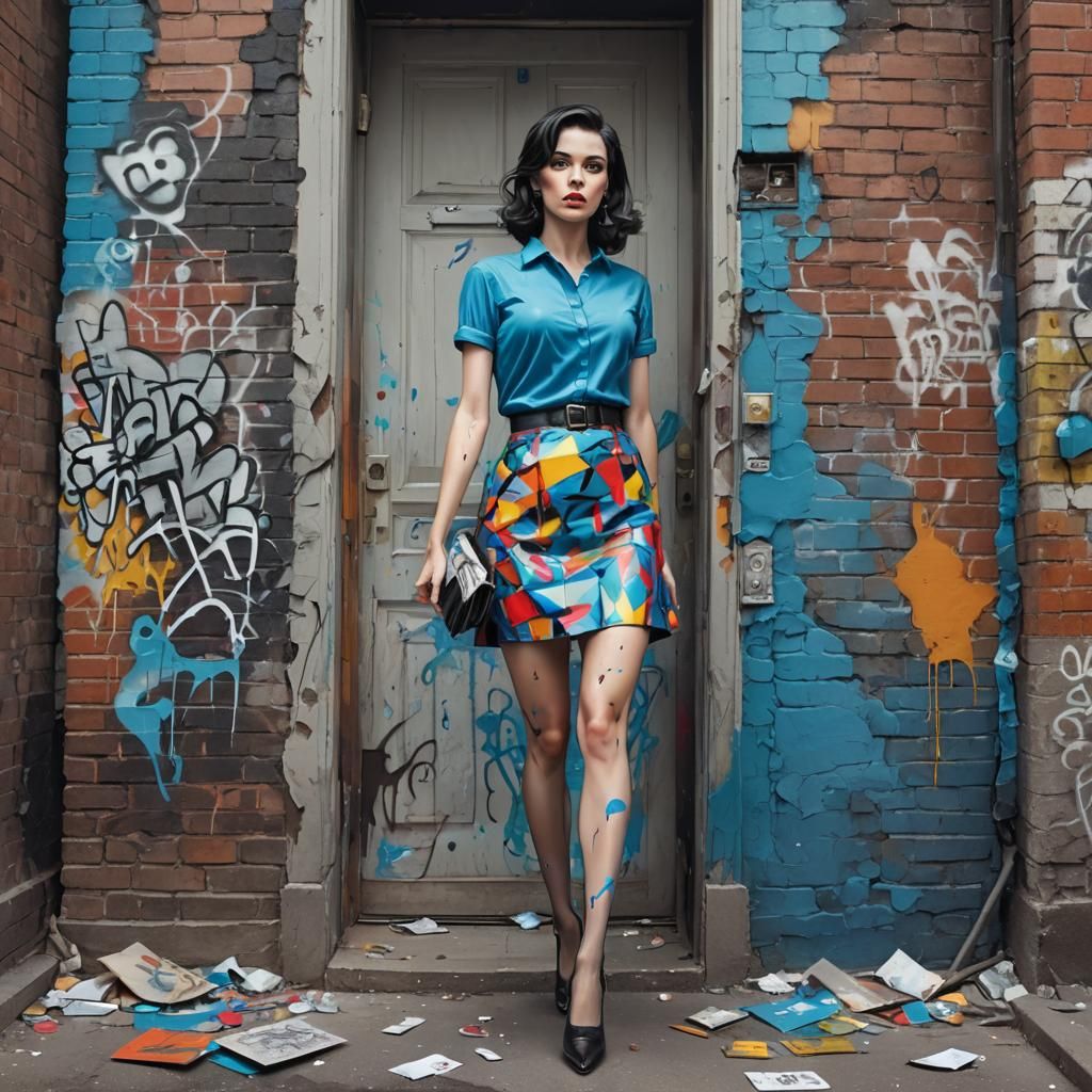 1950s Woman in Doorway, Graffiti Street Art