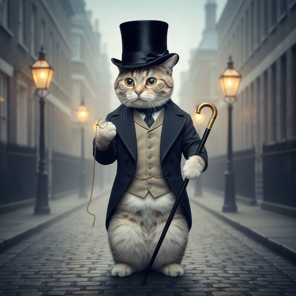Victorian Cat Gentleman in Rembrandt-Inspired Oil Painting