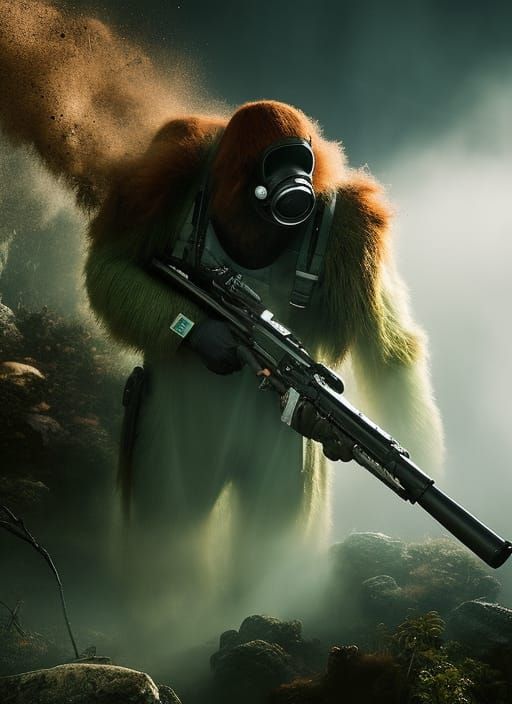 Orangutan in Hazmat Suit: Analog Style Concept Art