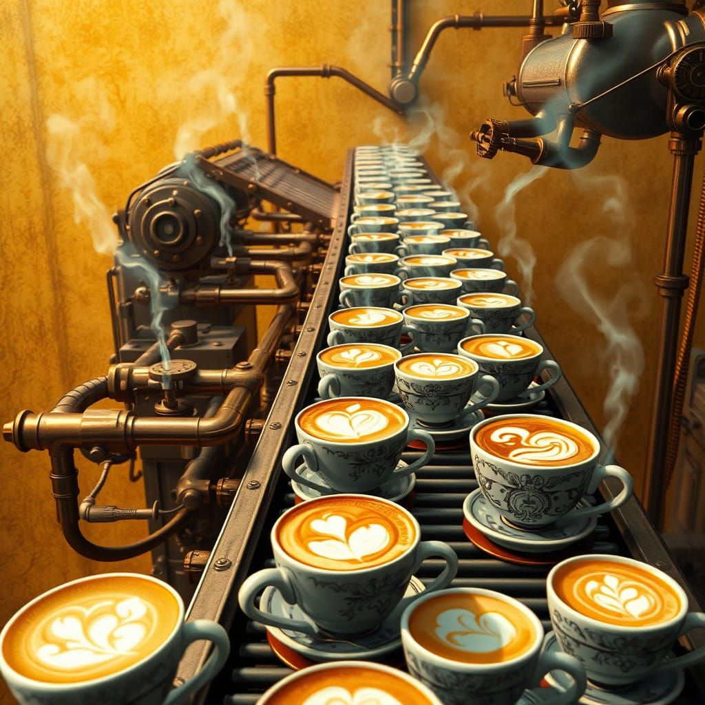 Steampunk Cappuccino Conveyor in Golden Splendor