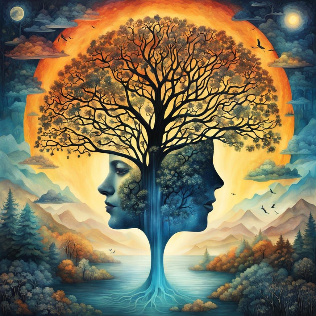 Surreal Bio Art Digital Collage of Glowing Human Connection