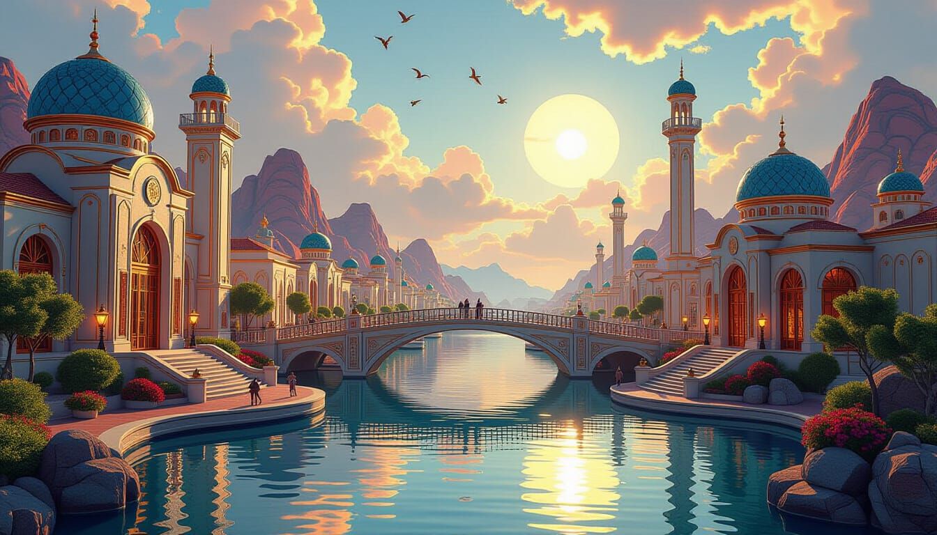 Utopian City on Mars in Art Deco Dreamscape