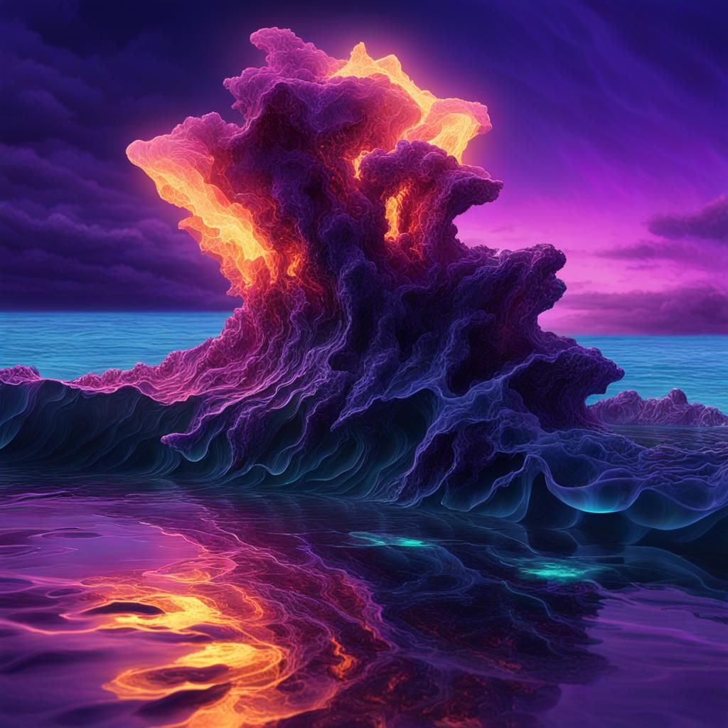 Celestial Blue-Golden Flame Ascends from the Ocean