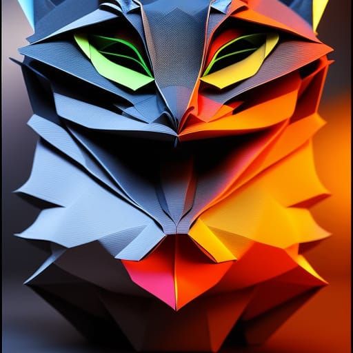 Dragon Cat Origami Papercraft in 3D Digital Art