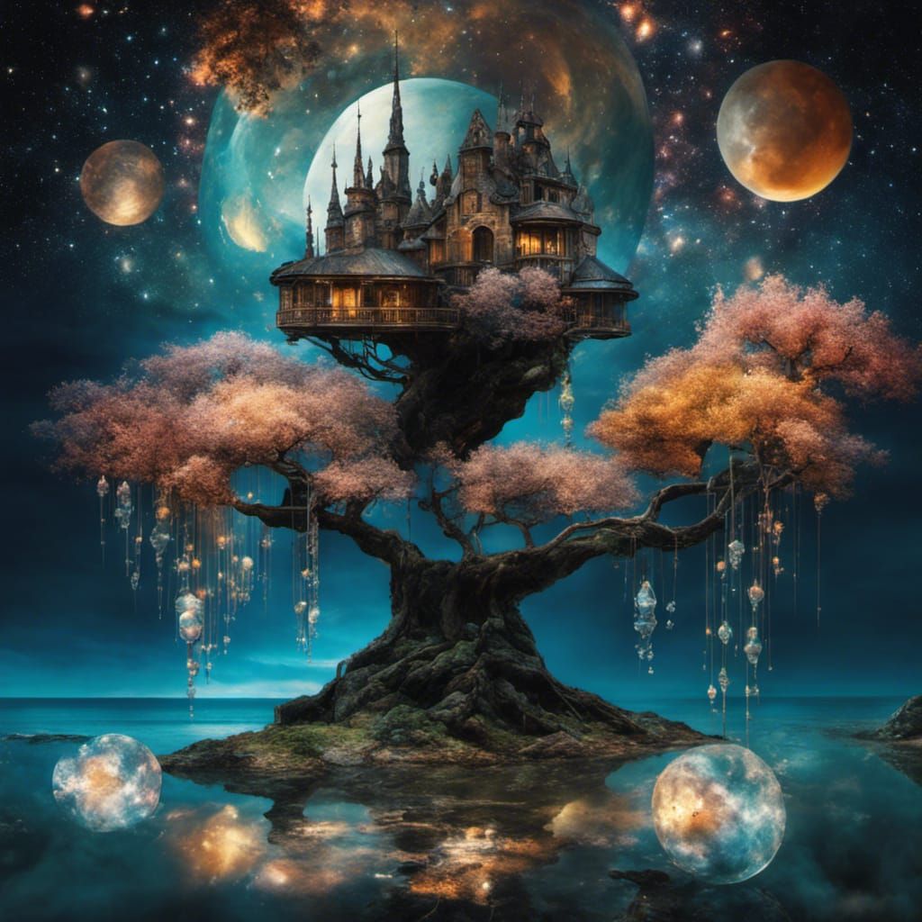 Magical Ethereal Landscape with Crystal Buildings