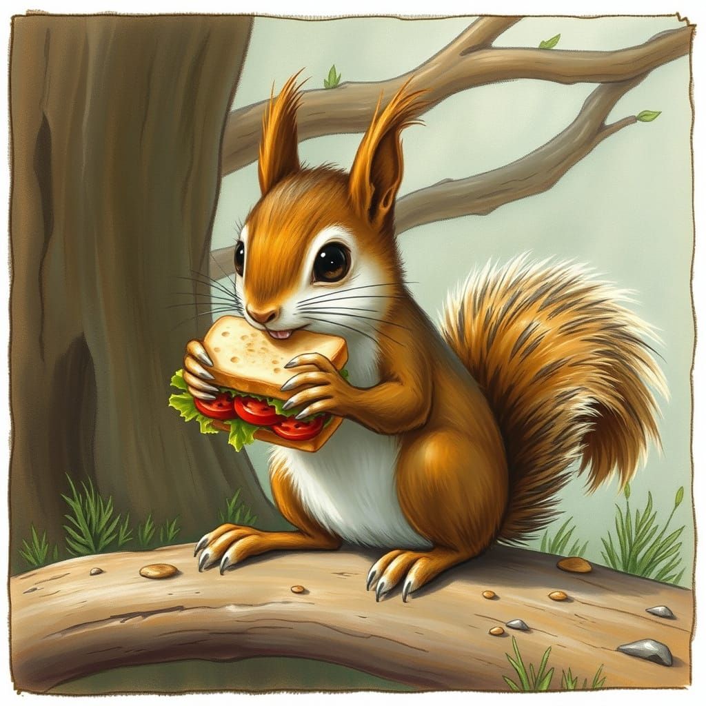 Squirrel Stealing a Sandwich