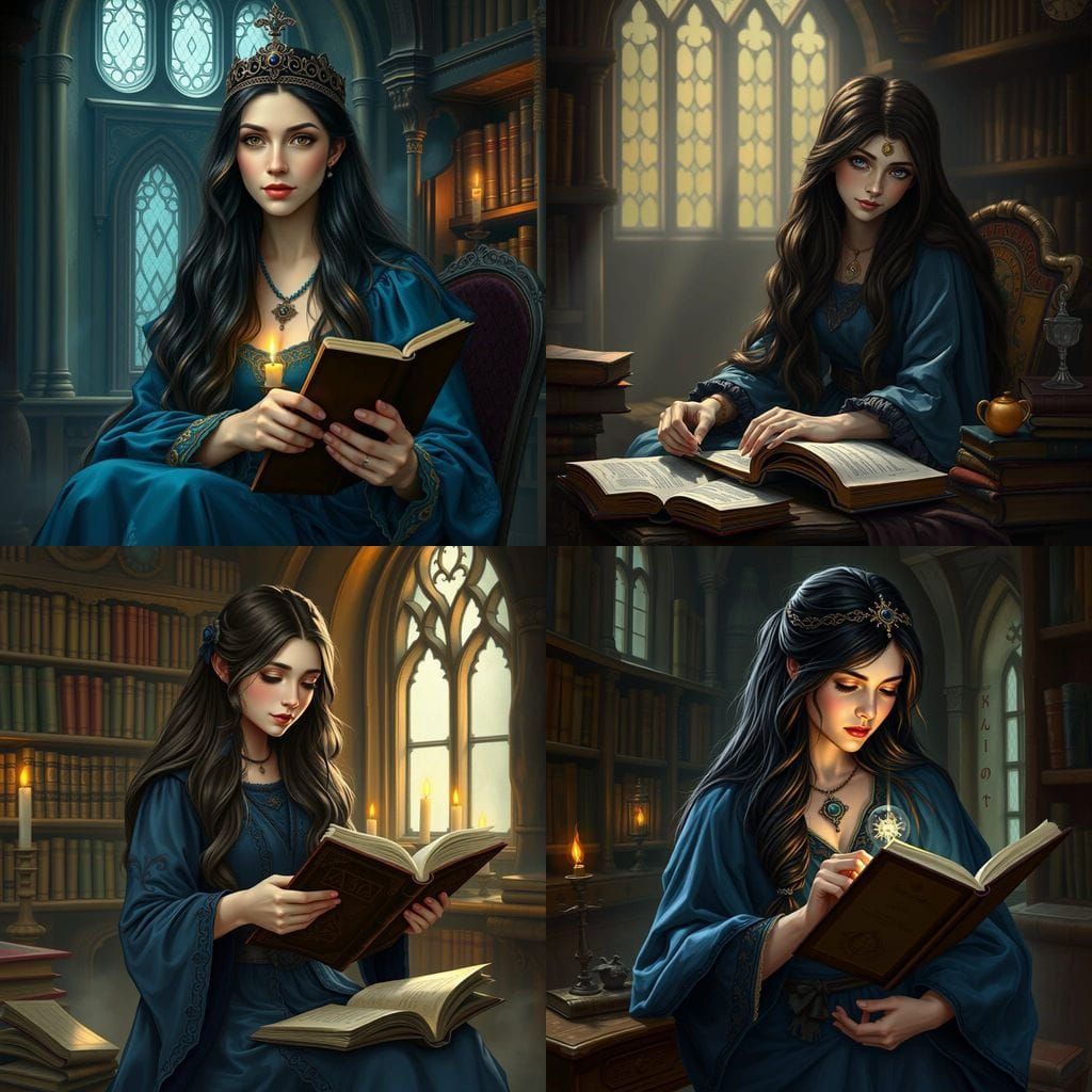 Rowena Ravenclaw: Scottish Witch Studying in Library Paintin...