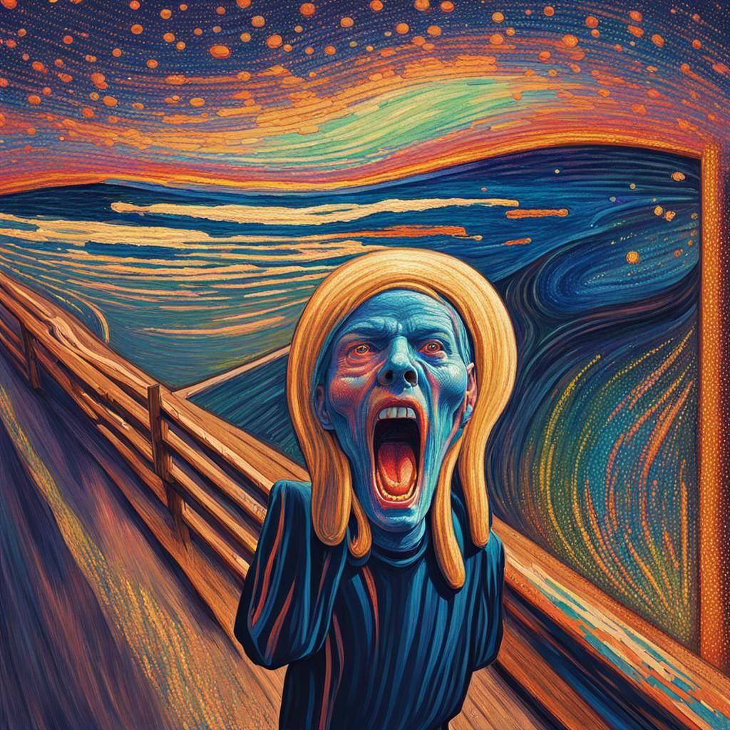 Emotional Pointillist Portrait Inspired by 'The Scream'