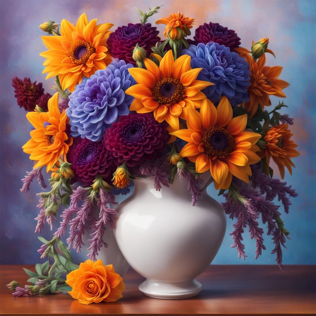 Floral Still Life in Hyperrealistic Splash Art Style