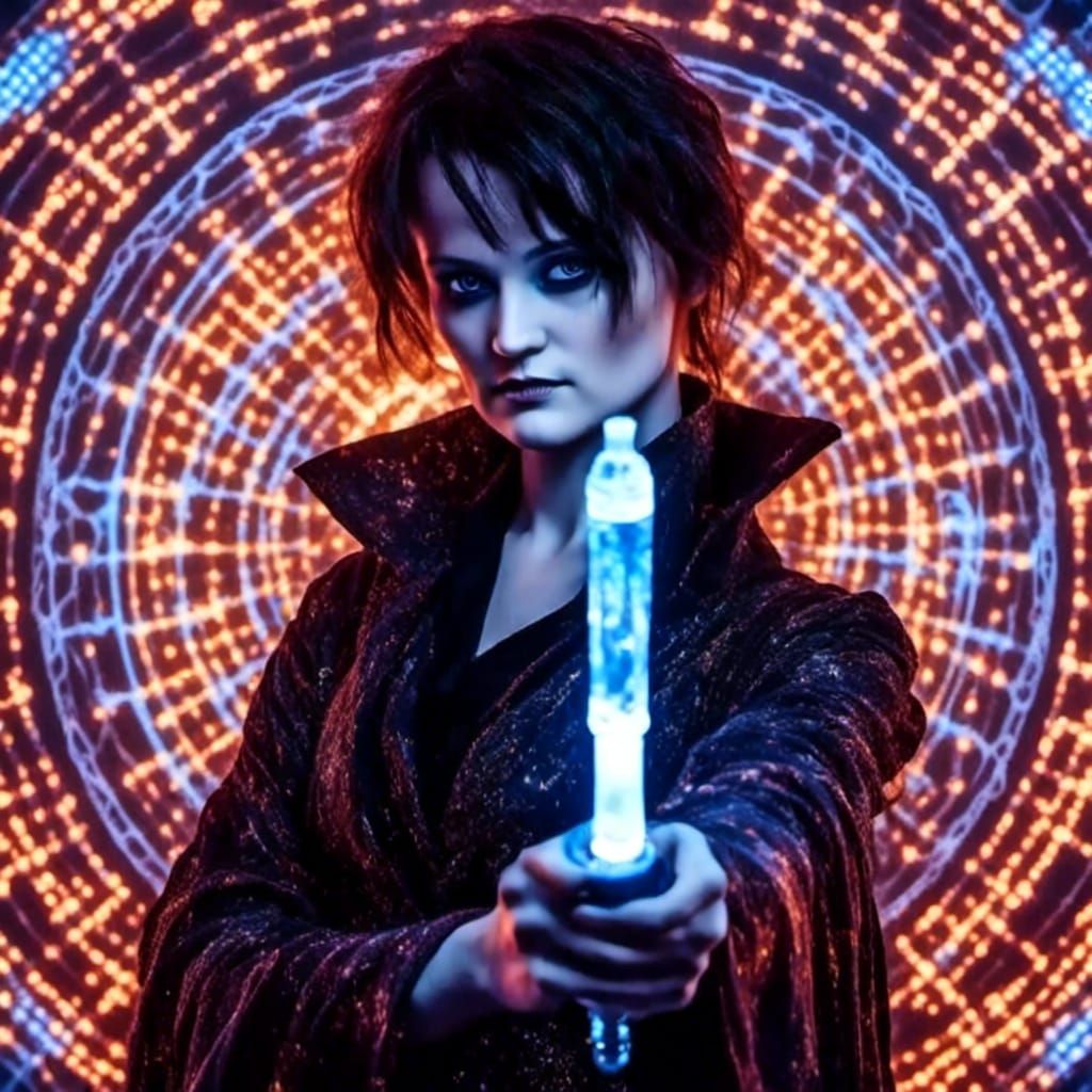 Caucasian Woman in Time Vortex with Paranormal Equipment