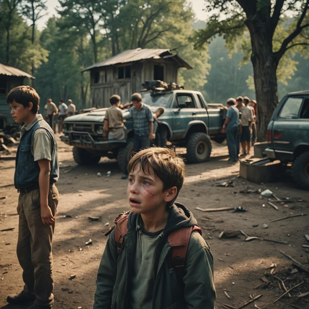 Emotional Farewell: A Cinematic Film Still