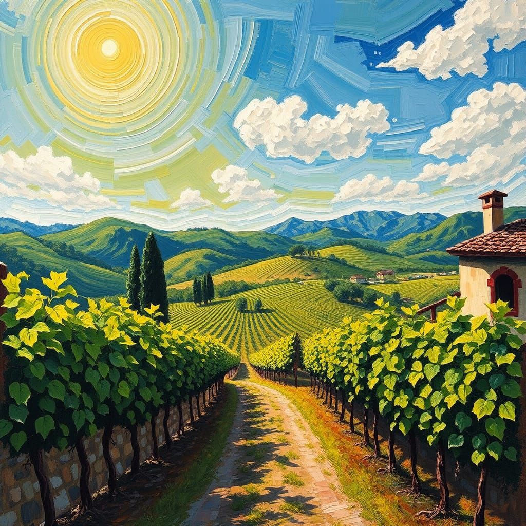 Sunlit Ticino Vineyards in Impasto Style
