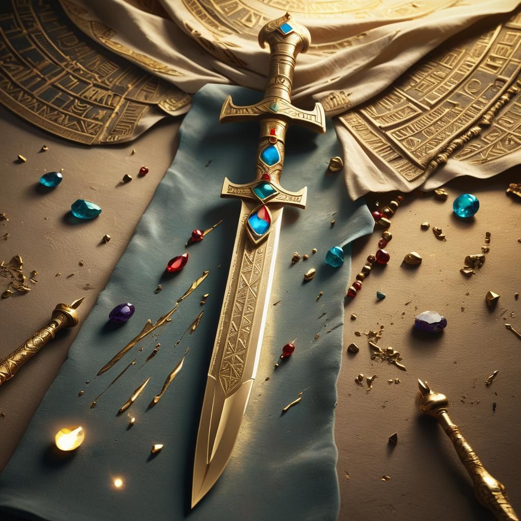 Golden Egyptian Dagger with Precious Gems