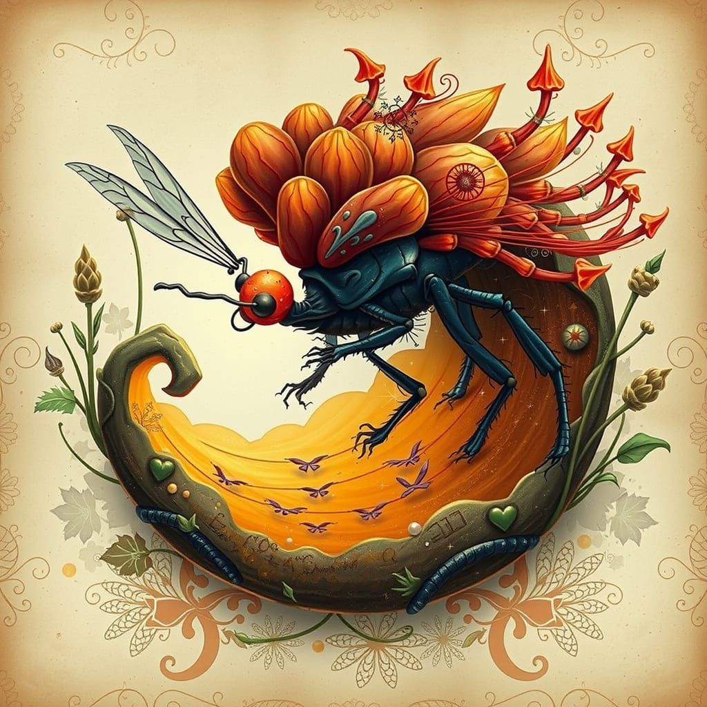 Iridescent Firebug in Dreamlike Environment