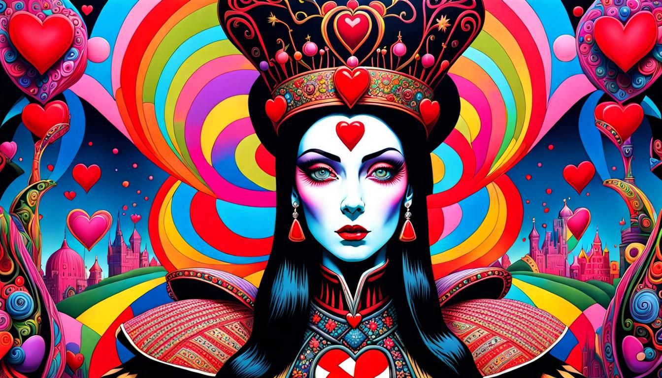 Queen of Hearts in Psychedelic Wonderland Art
