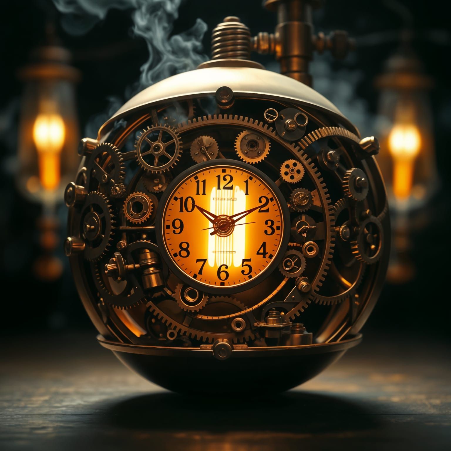 Steampunk Clockwork Orb with Glowing Core