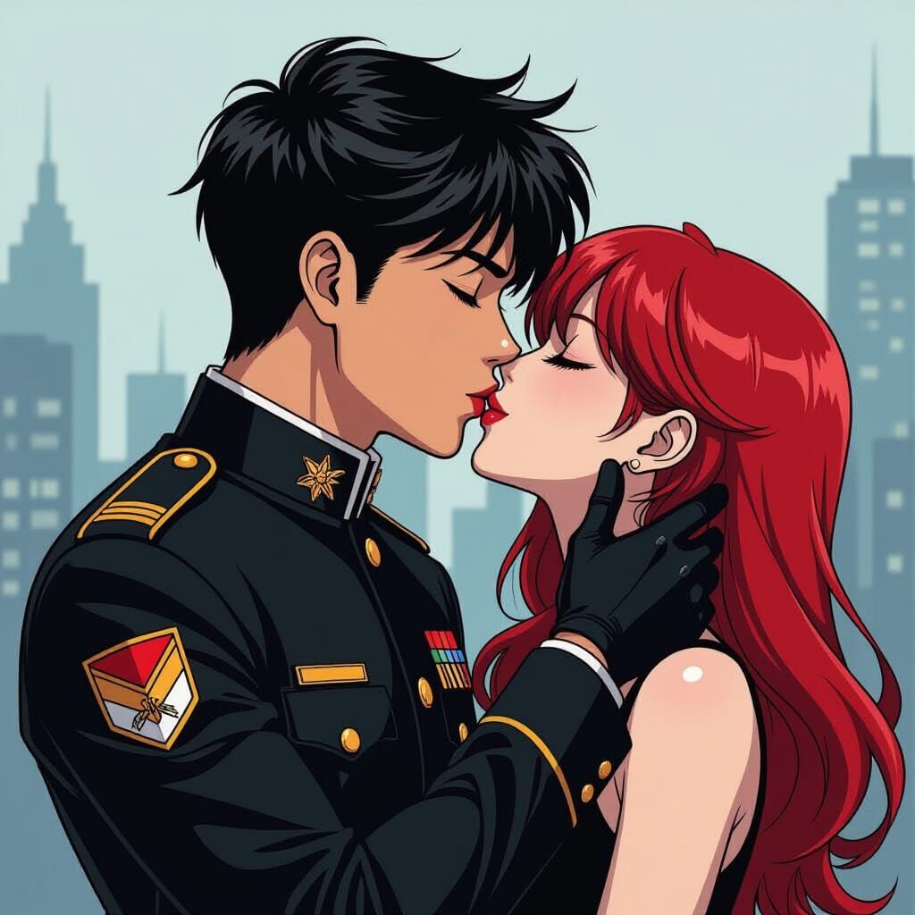 Passionate Kiss in a Dynamic Comic-Book Style